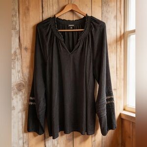 Torrid, Washable Gauze Smocked Top, Women’s, Large, Boho, Black Tie-Dye